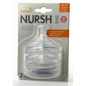 Pack of 3 Boon Nursh Curve Silicone Bottle Nipples - Extra Slow Flow 0m+ NEW